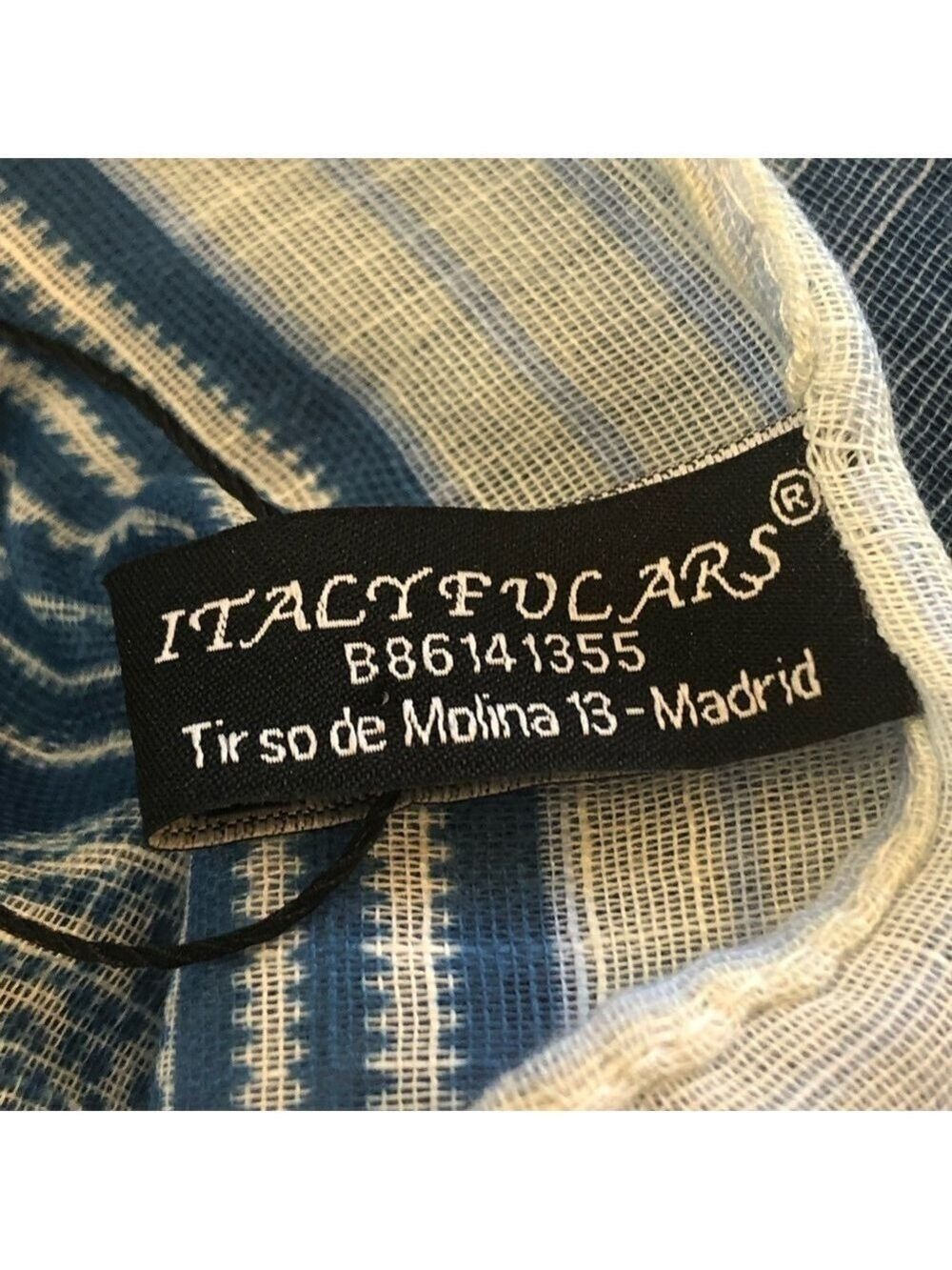 Italy Fulars large scarf wrap. Blue white frayed ends art to wear artsy - Picture 6 of 13